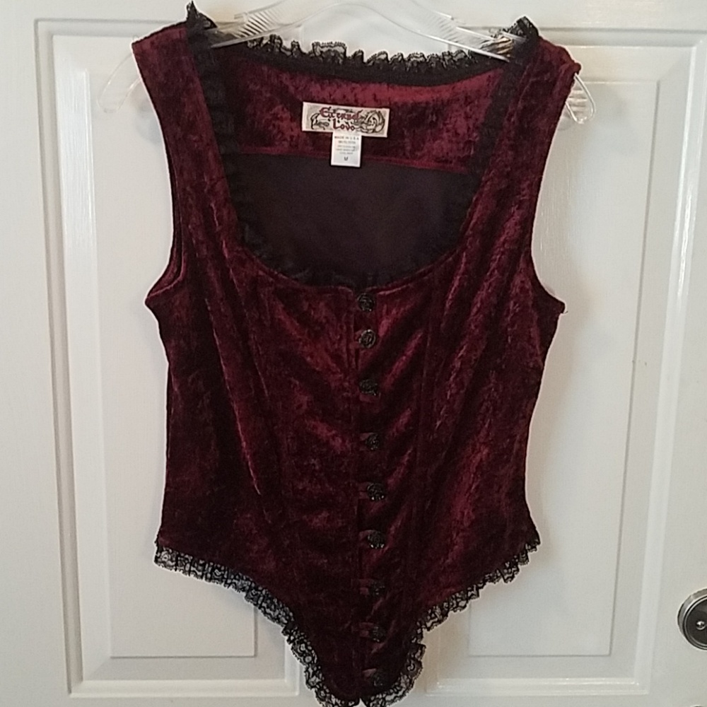 Wine Halloween Costume Velvet Vest Blk Lace Trim